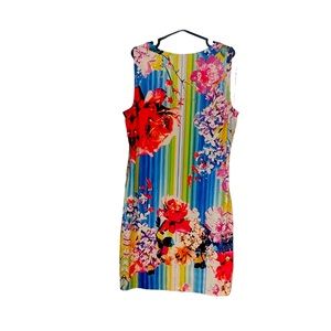 Large Colourful Summertime Floral print Tricotto Dress w/ Netting on the Front